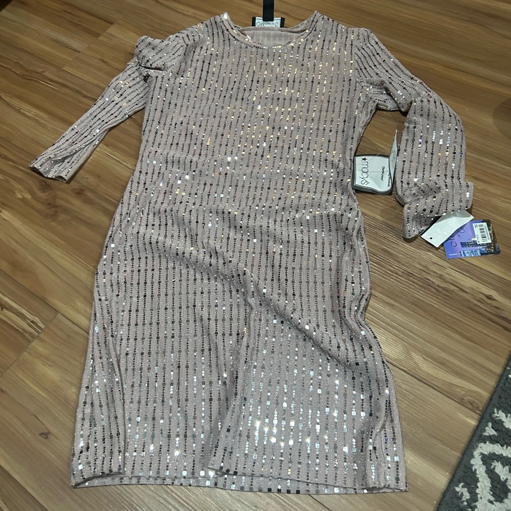 Morgan & Co Gold Long Sleeve Sheath Dress Sequin Mini Dress NWT Size Medium